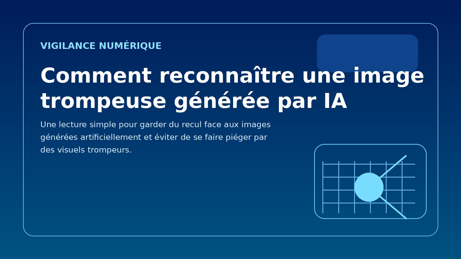 Visuel abstrait évoquant une image artificielle et une analyse critique