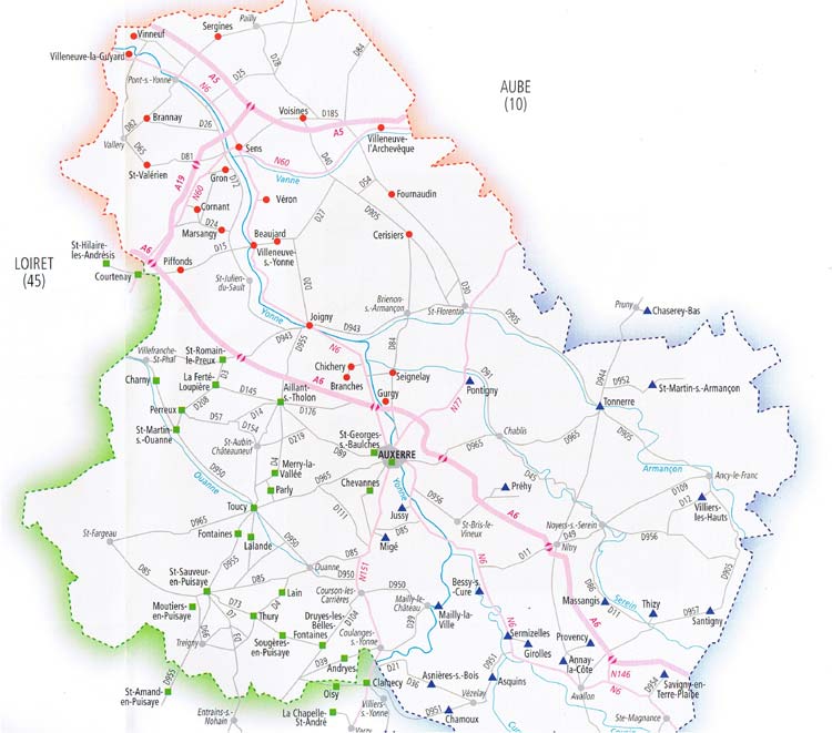 Carte de l'Yonne